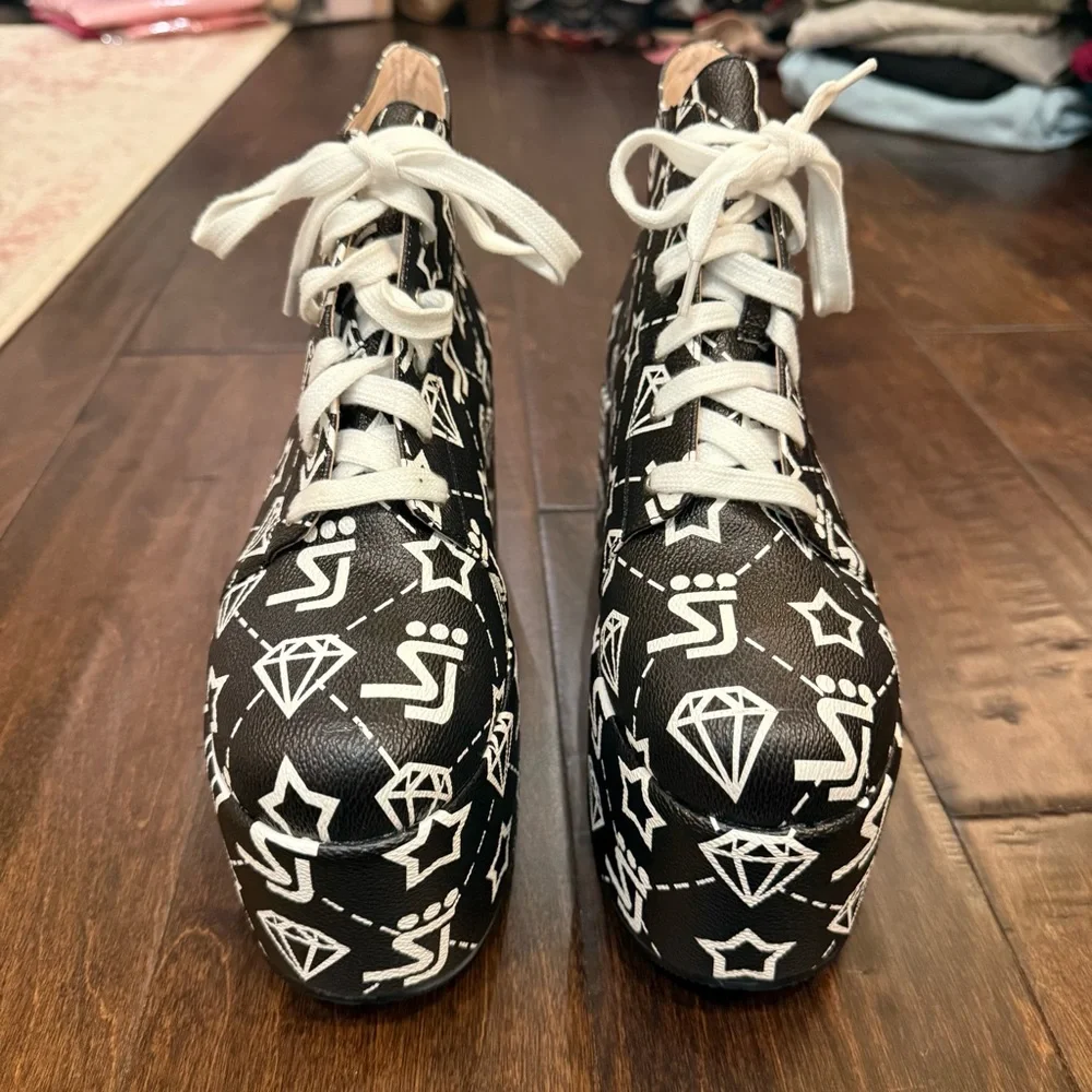 Shane Justin Platform Leather Lace Up Sneakers size 39 Rave Club Party Y2K